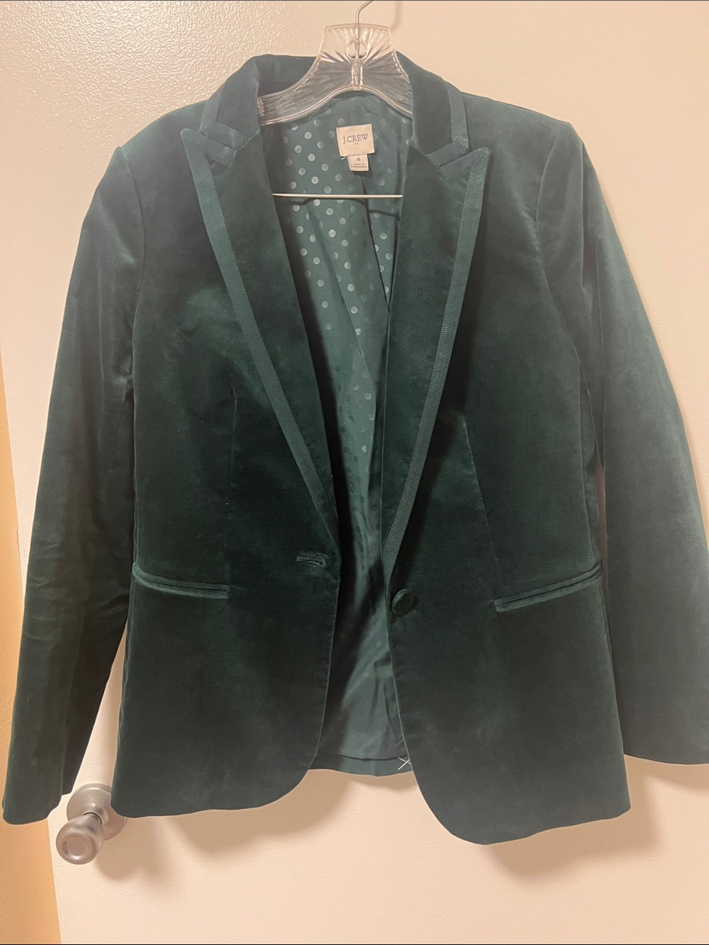 J. Crew Emerald Green Velvet Single-Button Blazer